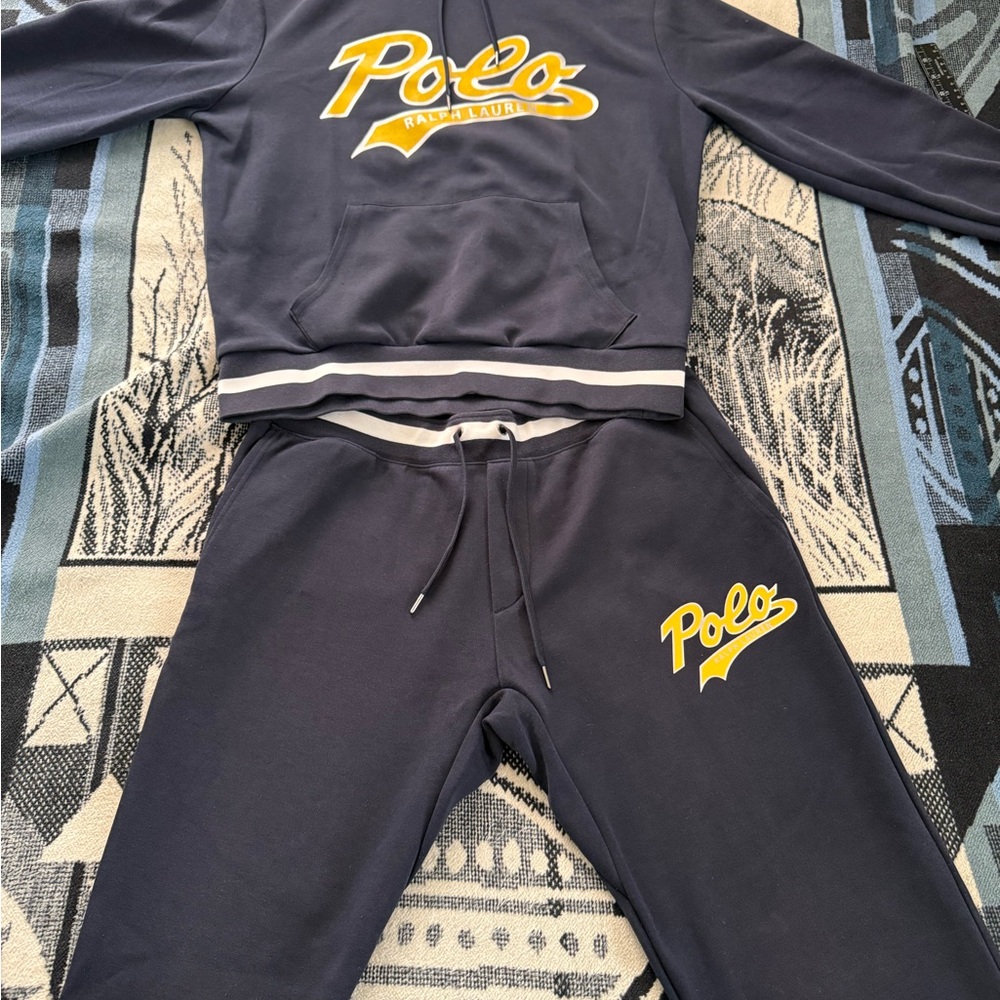 Polo Ralph Lauren Scripted Logo Navy Blue/Yellow Sweatshirt & Sweatpants Set